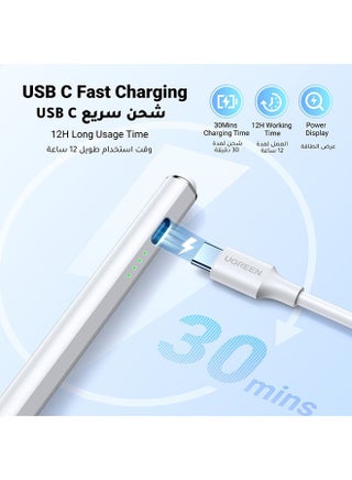 Stylus Pen for iPad with USB-C Fast Charge, Tilt Sensitivity, LED Power Display Active Pencil, Universal iPad Stylus Pencil Compatible with iPad 2018-2022, iPad, Pro, Air, Mini White - view 2
