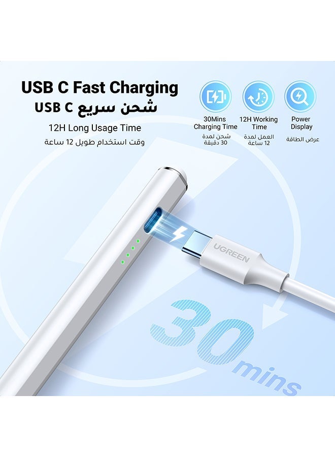 يو جرين قلم ايباد ستايلس مع شحن سريع USB-C، وحساسية للإمالة، وقلم نشط بشاشة LED للطاقة، وقلم رصاص آيباد عالمي متوافق مع iPad 2018-2022، وiPad Pro, Air And Mini - Image 2