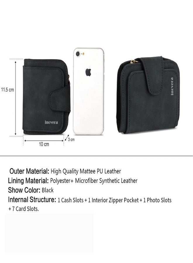 INOVERA (LABEL) Faux Leather Tri-fold Fashion Card Coin Small Clutch Wallet for Women - Black - Image 2