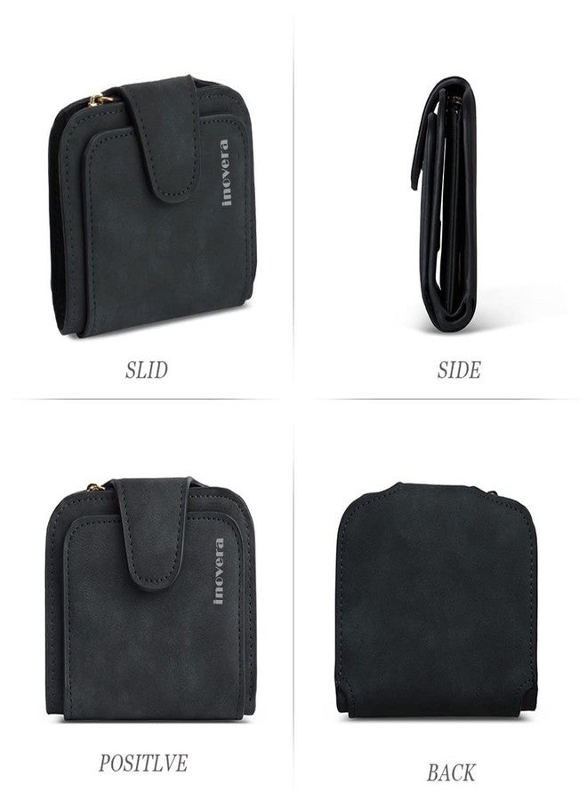 INOVERA (LABEL) Faux Leather Tri-fold Fashion Card Coin Small Clutch Wallet for Women - Black - Image 4