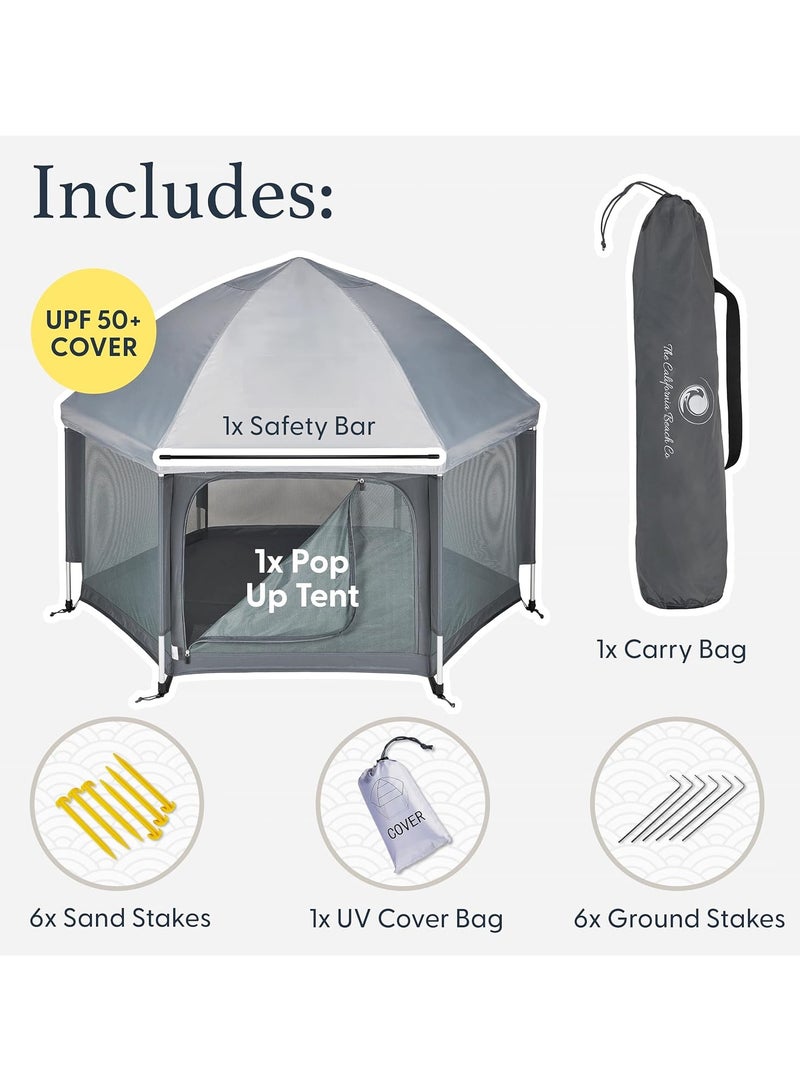 StarKids Baby Play Tent and Play Tent for Toddlers - Foldable Indoor and Outdoor Tent, New for Beach Activities and Trips, with Sun Shade, Mosquito Net for Protection, and Portable Travel Bag, Easy to Store and Transport 122cm*150cm (Grey)  - Image 2