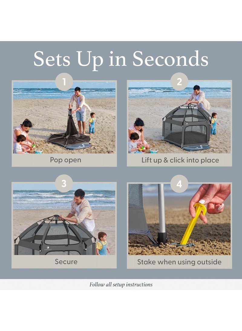 StarKids Baby Play Tent and Play Tent for Toddlers - Foldable Indoor and Outdoor Tent, New for Beach Activities and Trips, with Sun Shade, Mosquito Net for Protection, and Portable Travel Bag, Easy to Store and Transport 122cm*150cm (Grey)  - Image 3