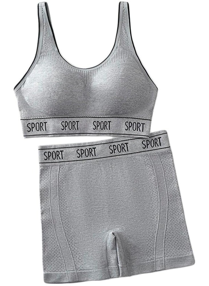 Generic - Women's 3-Piece Gray Sportswear Set - Sports Bra, Panty, and Boxer Shorts - Image 1