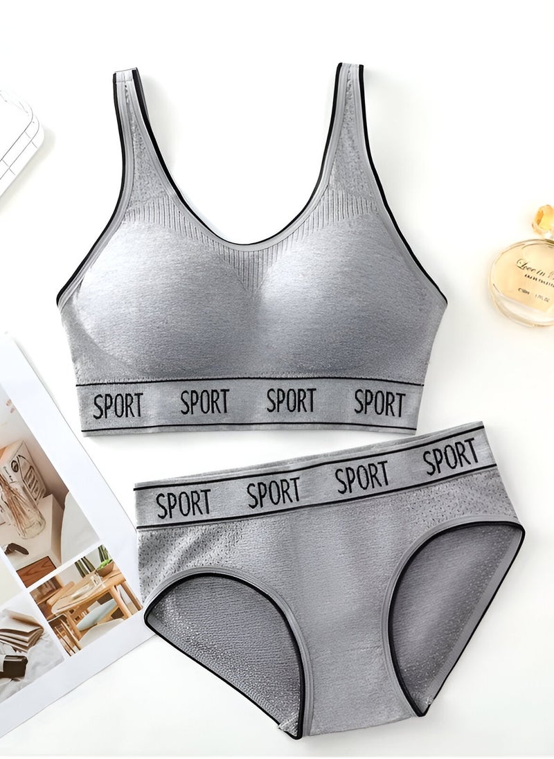 Generic - Women's 3-Piece Gray Sportswear Set - Sports Bra, Panty, and Boxer Shorts - Image 1