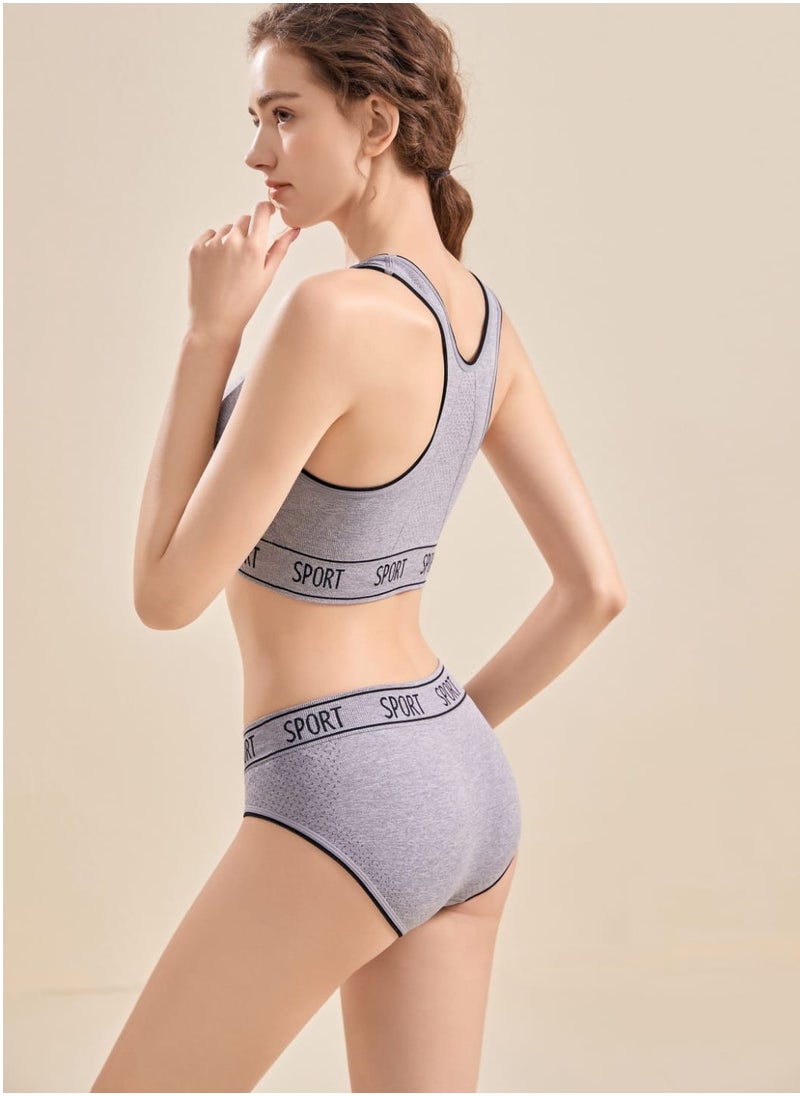 Generic - Women's 3-Piece Gray Sportswear Set - Sports Bra, Panty, and Boxer Shorts - Image 1