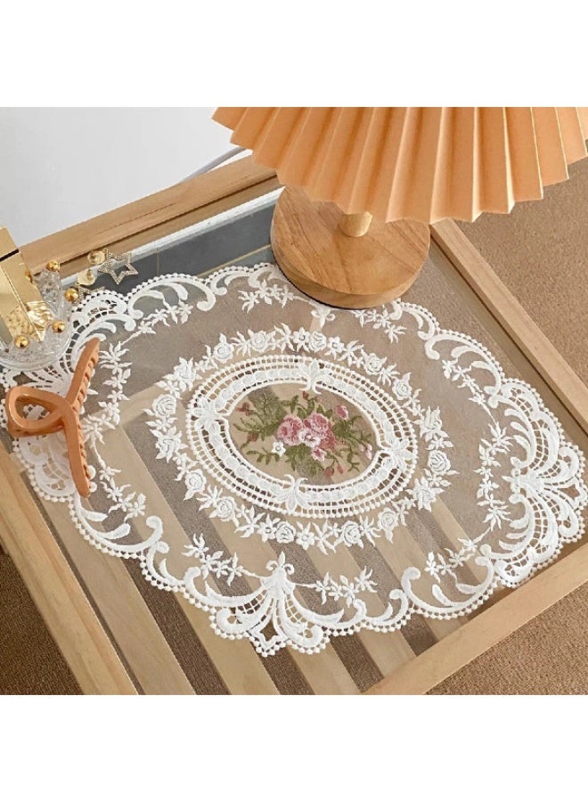 FridayIn 2 Pieces Elegant French-style Hand-embroidered Floral Placemats Exquisite Modern Mesh Placemats/Tablecloths Used for Table Decoration and Protection(31*42cm) - Image 5