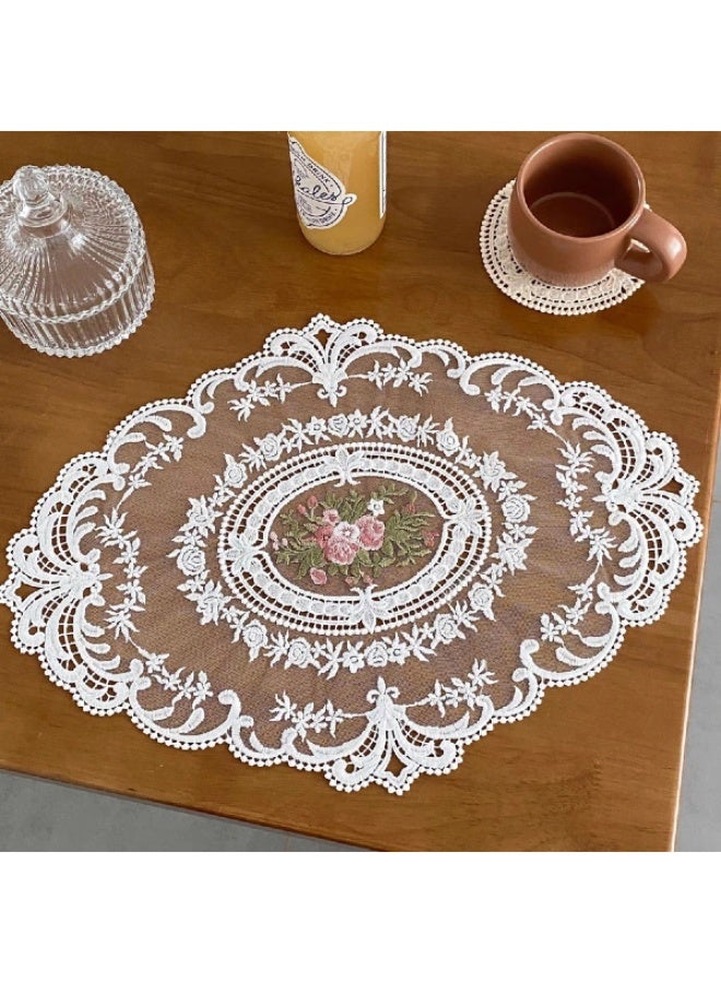 FridayIn 2 Pieces Elegant French-style Hand-embroidered Floral Placemats Exquisite Modern Mesh Placemats/Tablecloths Used for Table Decoration and Protection(31*42cm) - Image 3