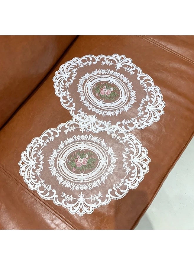 FridayIn 2 Pieces Elegant French-style Hand-embroidered Floral Placemats Exquisite Modern Mesh Placemats/Tablecloths Used for Table Decoration and Protection(31*42cm) - Image 2