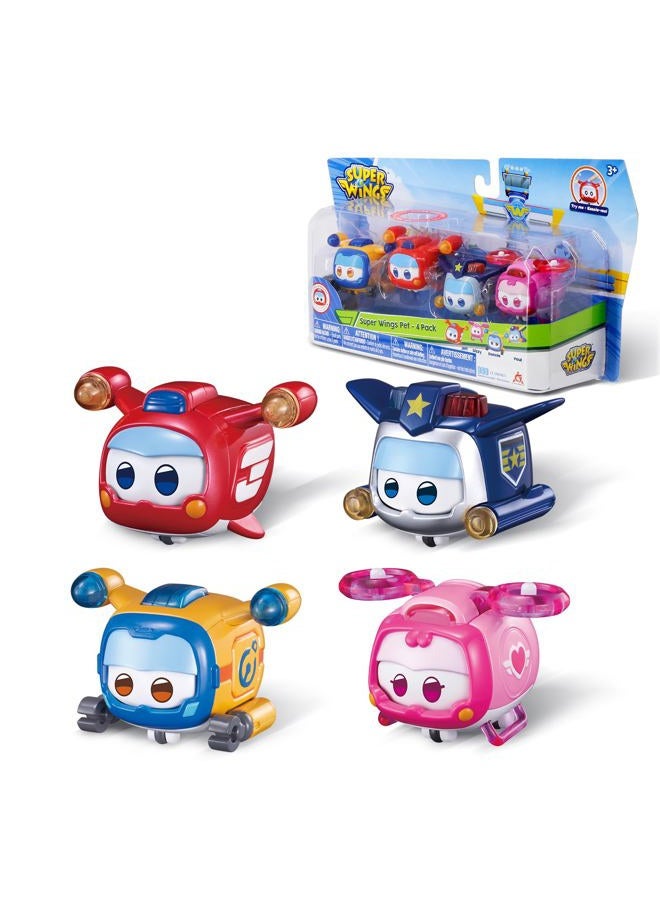 SUPER WINGS 4 PCS Super Pet Sets, Glow and Face-Changing Transformer Jett Donnie Paul Dizzy Pet, Stacking Toy for Toddlers Kids 3-7 Years Old - Image 1