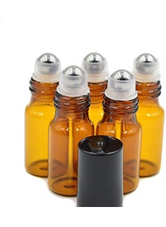 Elandy 24PCS Amber Empty Glass Roller Bottle Vial Container Holder Pot Jar With Metal Roller Ball and Black Caps for Essential Oil Perfumes Lip Gloss Balms (3ml) 