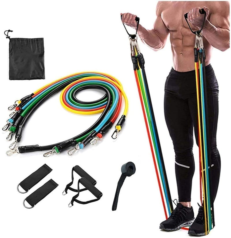 SHOPYSTAR 11 Piece Gym Power Resistance Band Set for Workout, Resistance Band for Exercise, Resistance Band for Pull ups, tricep, Legs, Rubber Tube with Door Anchor and Hook (Multicolor) (B-COM) - Image 1
