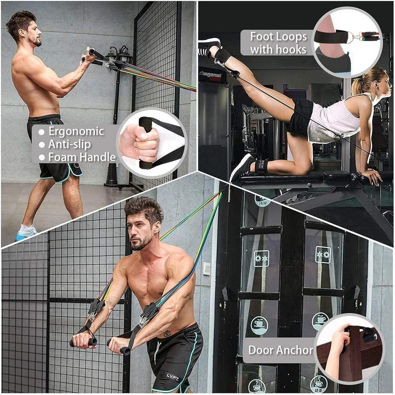 SHOPYSTAR 11 Piece Gym Power Resistance Band Set for Workout, Resistance Band for Exercise, Resistance Band for Pull ups, tricep, Legs, Rubber Tube with Door Anchor and Hook (Multicolor) (B-COM) - Image 5
