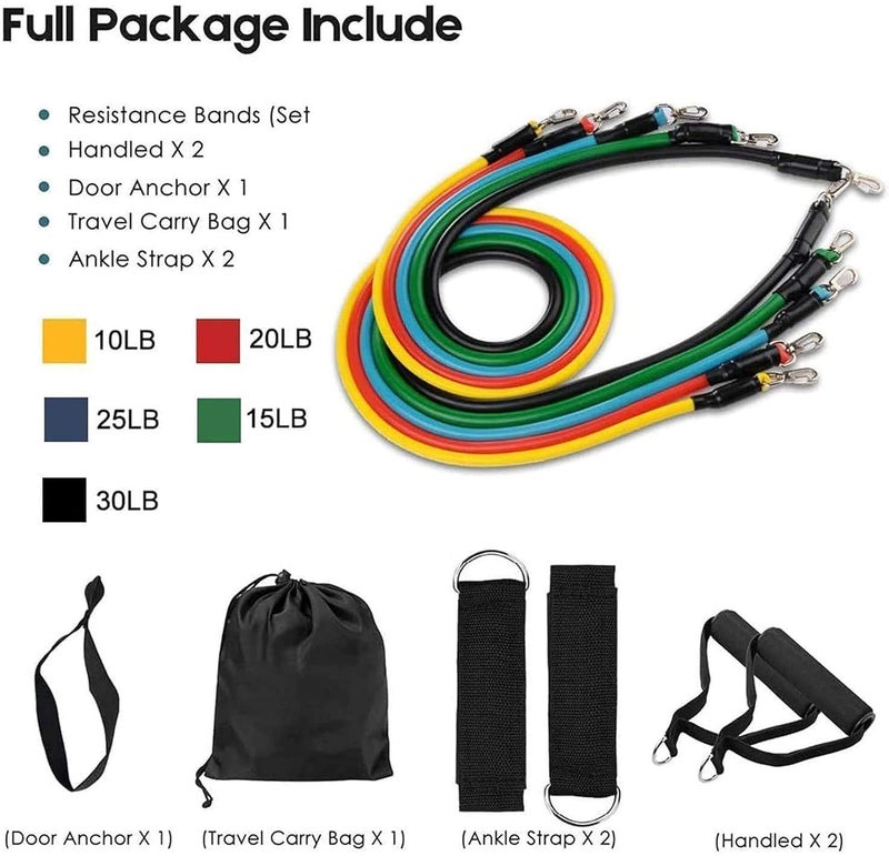 SHOPYSTAR 11 Piece Gym Power Resistance Band Set for Workout, Resistance Band for Exercise, Resistance Band for Pull ups, tricep, Legs, Rubber Tube with Door Anchor and Hook (Multicolor) (B-COM) - Image 3