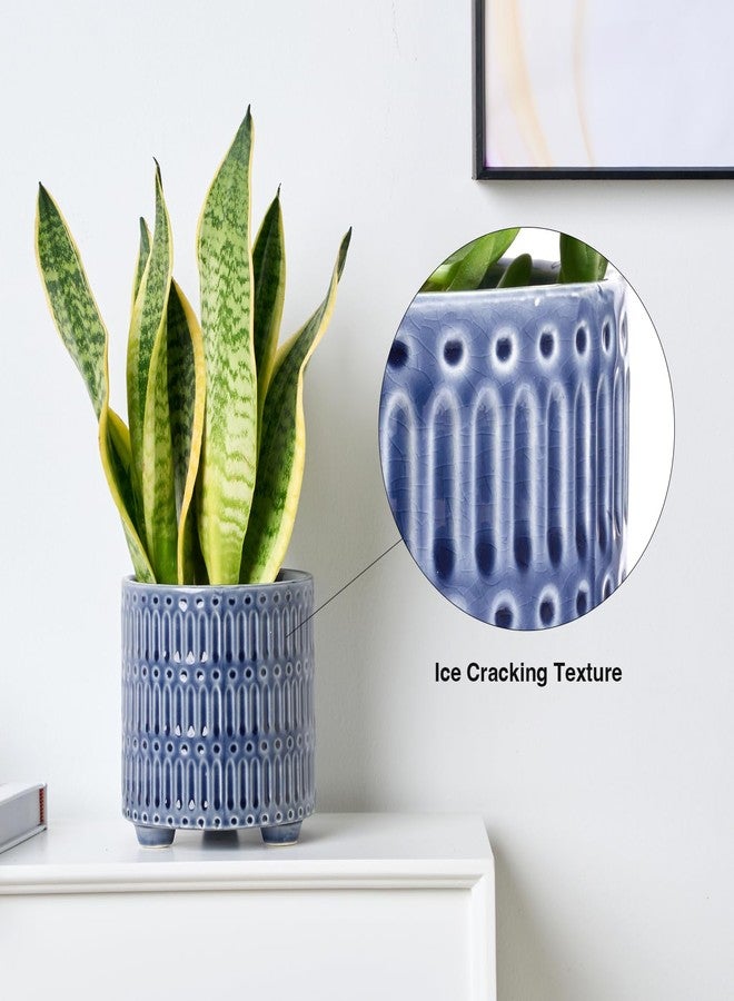 STHIE Indoor Ceramic Plant Pots with Drainage Holes 5.5 Inch Small Succulent Orchid Planter Pots Footed Round Flower Pots for Indoor Plants, Reactive Glaze Blue - Image 4
