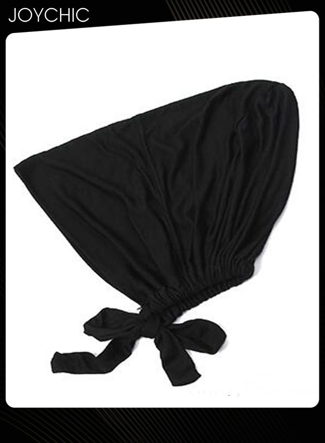 Joychic 2 Packs Women Solid Color Modal Elastic Strap Hijab Skin-friendly Under Scarf with Adjustable Tie-Back Closure Black and White - Image 2