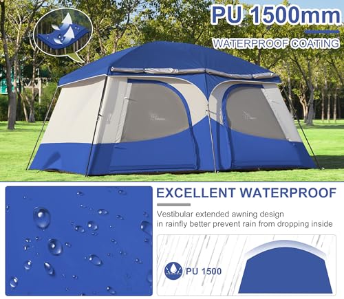 Vidalido Tents，8-10 Person Camping Tent with Extended Vestibule，2 Room Weather Resistant Family Tents，Easy Install Waterproof Outdoor Tent for Camping Hiking（Blue） - Image 2