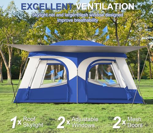 Vidalido Tents，8-10 Person Camping Tent with Extended Vestibule，2 Room Weather Resistant Family Tents，Easy Install Waterproof Outdoor Tent for Camping Hiking（Blue） - Image 4