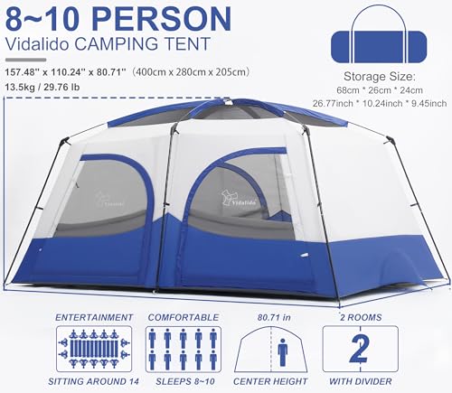 Vidalido Tents，8-10 Person Camping Tent with Extended Vestibule，2 Room Weather Resistant Family Tents，Easy Install Waterproof Outdoor Tent for Camping Hiking（Blue） - Image 3