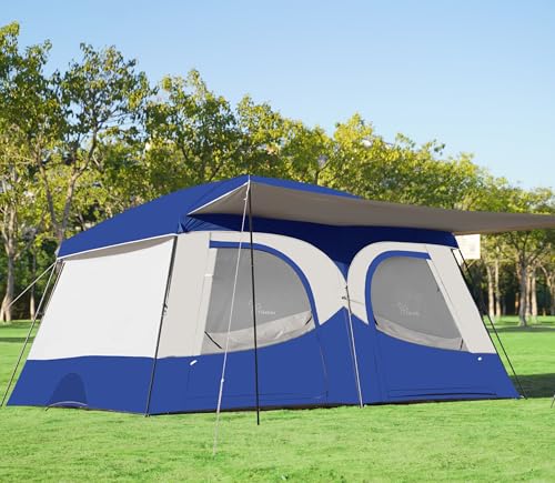 Vidalido Tents，8-10 Person Camping Tent with Extended Vestibule，2 Room Weather Resistant Family Tents，Easy Install Waterproof Outdoor Tent for Camping Hiking（Blue） - Image 1