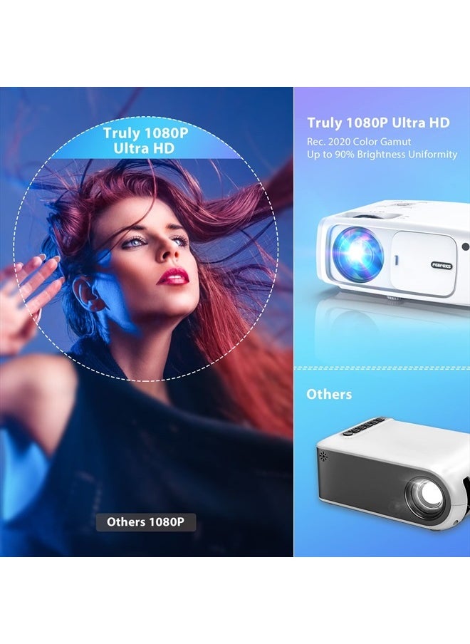 Febfoxs - جهاز عرض مزود بشبكة WiFi وبلوتوث - جهاز عرض محمول 12000LUX 400 ANSI LM أصلي بدقة 1080 بكسل مع حقيبة، جهاز عرض أفلام FHD، يدعم 4K وZoom، متوافق مع الهاتف/الكمبيوتر الشخصي/DVD/PS5 - Image 1