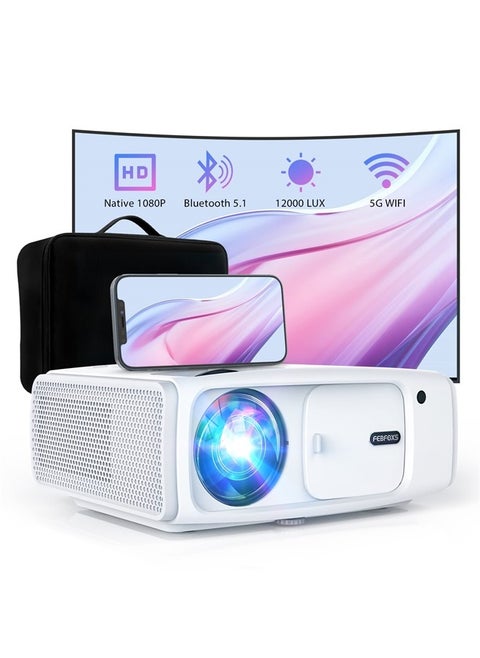 جهاز عرض مزود بشبكة WiFi وبلوتوث - جهاز عرض محمول 12000LUX 400 ANSI LM أصلي بدقة 1080 بكسل مع حقيبة، جهاز عرض أفلام FHD، يدعم 4K وZoom، متوافق مع الهاتف/الكمبيوتر الشخصي/DVD/PS5