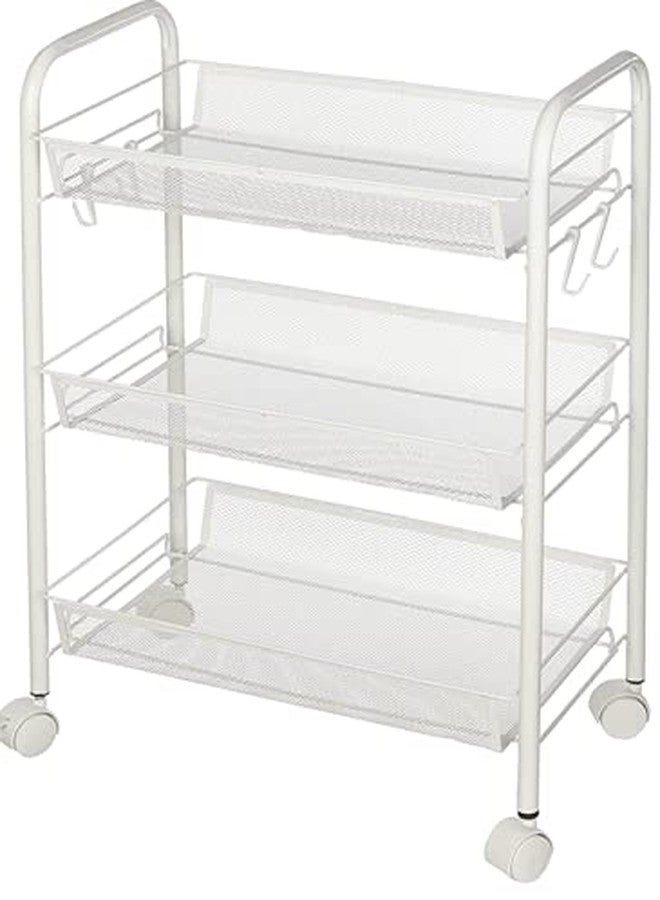 Urban Lifestyle 3 Tier Mesh All Purpose Utility Rolling Storage Cart, White - Image 1