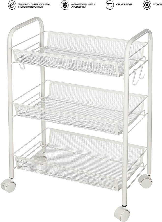 Urban Lifestyle 3 Tier Mesh All Purpose Utility Rolling Storage Cart, White - Image 3