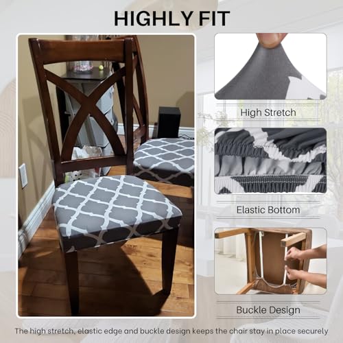 SearchI Stretch Dining Chair Seat Covers Set of 6 Soft Removable Washable Seat Covers for Dining Chairs Dining Room Seat Cover Protector RearCovered Grey - Image 3