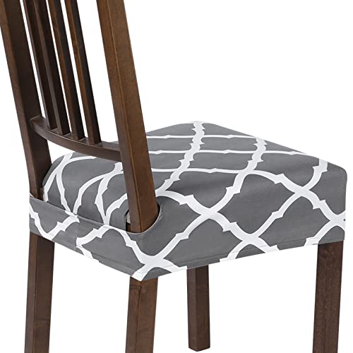 SearchI Stretch Dining Chair Seat Covers Set of 6 Soft Removable Washable Seat Covers for Dining Chairs Dining Room Seat Cover Protector RearCovered Grey - Image 1