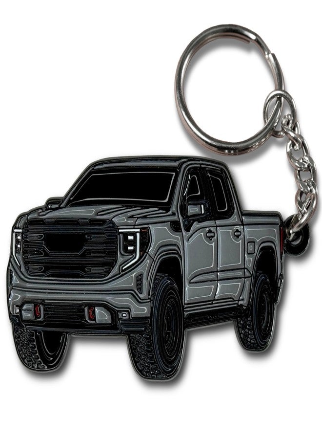FOUR WHEEL BEAST سلسلة مفاتيح سييرا "الوحش ذو الأربع عجلات" متوافقة مع ملحقات GMC Sierra 1500 AT4 Denali 2025 2024 (فضي/رمادي) - Image 1