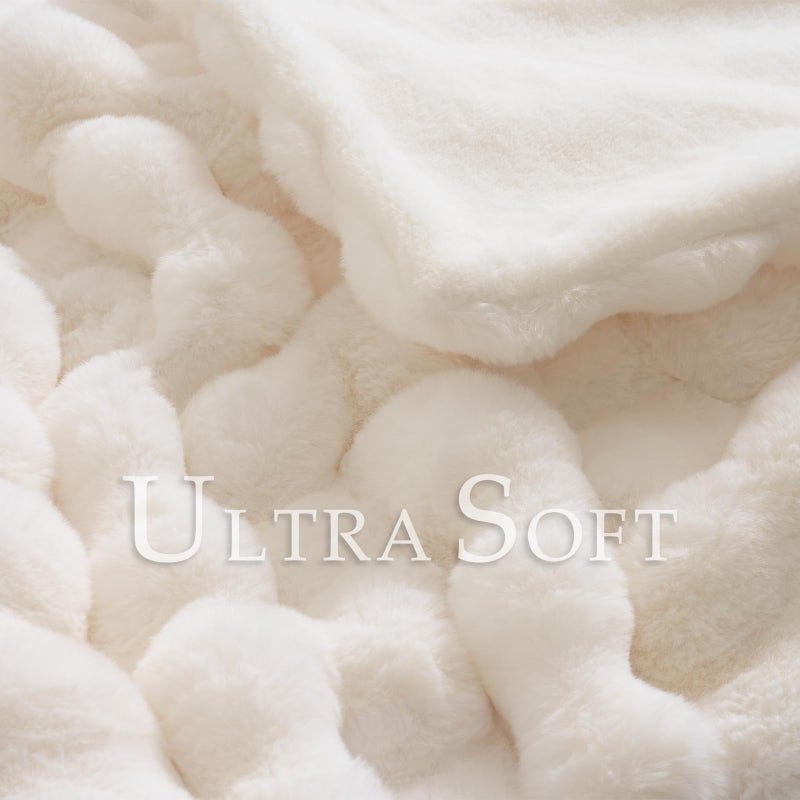 BENVWE Faux Fur Throw Blanket for Couch Bed - Fluffy Soft Thick Bubble Blanket for Living Room Home Decor - Mothers Day Birthday Gifts for Women, Cream White, 63" x 80" - Image 3
