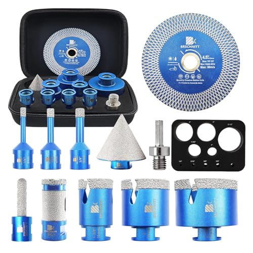 BRSCHNITT Tile Hole Saw Kit - BRSCHNITT Diamond Core Drill Bit 1/4" 5/16" 3/8" 1-3/8"2" 2-1/2"& 3/8" 1" Finger Bit & 2" Chamfer Bit for Porcelain Tile Ceramic Marble Granite & Diamond Blade - Image 1