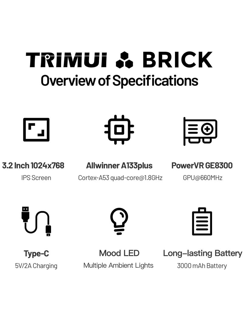 Generic - Trimui Brick Handheld Game Linux Console T3040 Portable Open-Source Allwinner A133P PowerVR GE8300 3.2 inches IPS Full-fit Screen Built-in Mono Microphone 3000mAh - Image 1