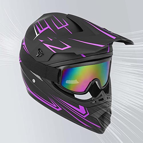 Yesmotor Youth Kids Motocross Helmet Motorcycle Dirt Bike Off-Road Mountain Bike BMX MX ATV Helmet with(Gloves Goggles Mask) 4Pcs Set - DOT Approved(Purple,M) - Image 2