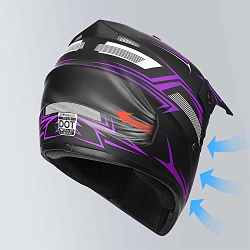 Yesmotor Youth Kids Motocross Helmet Motorcycle Dirt Bike Off-Road Mountain Bike BMX MX ATV Helmet with(Gloves Goggles Mask) 4Pcs Set - DOT Approved(Purple,M) - Image 3