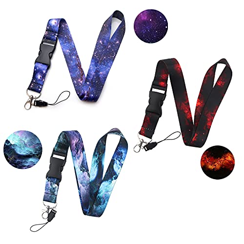 DMLSKY 3 Pcs Lanyards for Keys Neck Strap Keychain for Women Men Kids Lanyard for ID Badges Teen Girls Galaxy ID Lanyard, Blue Purple Red - Image 1