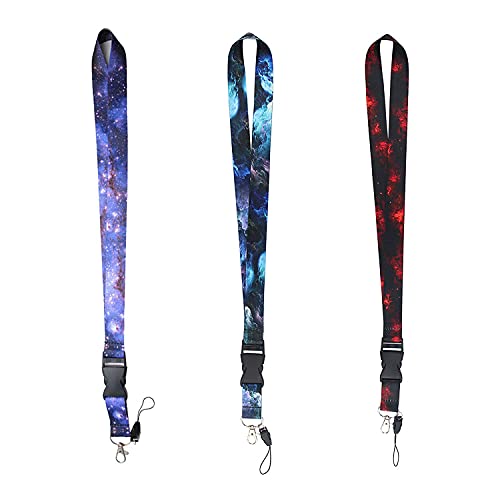 DMLSKY 3 Pcs Lanyards for Keys Neck Strap Keychain for Women Men Kids Lanyard for ID Badges Teen Girls Galaxy ID Lanyard, Blue Purple Red - Image 3