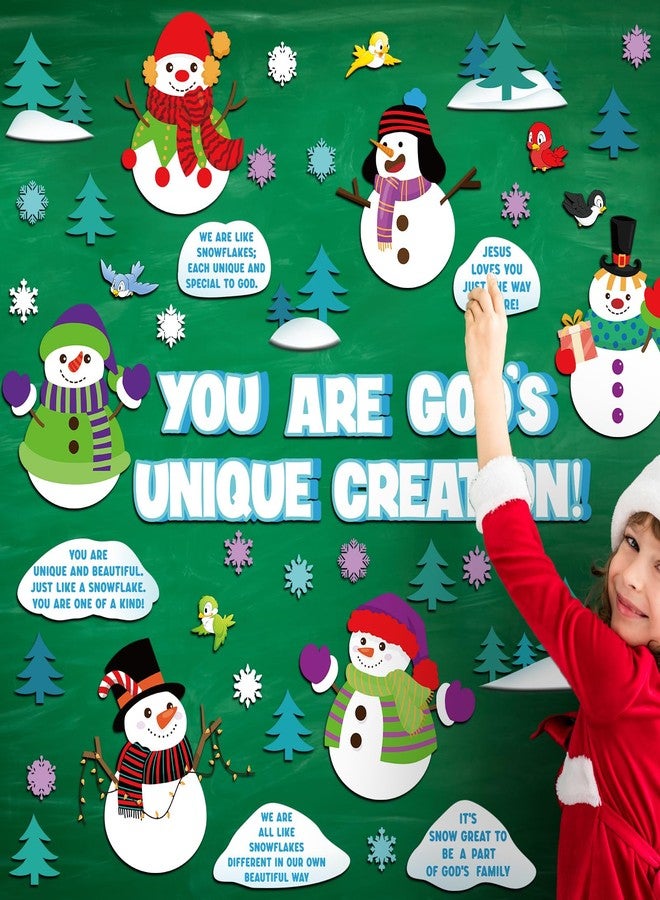 Qilery Winter Christian Bulletin Board Decorations Set Snowman Religious Bulletin Board Cutouts Christmas You are God's Unique Classroom Decor Snowflake Paper Cutouts for Home Wall School - Image 4
