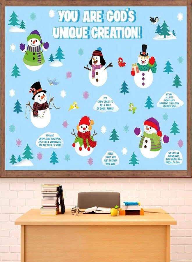 Qilery Winter Christian Bulletin Board Decorations Set Snowman Religious Bulletin Board Cutouts Christmas You are God's Unique Classroom Decor Snowflake Paper Cutouts for Home Wall School - Image 1