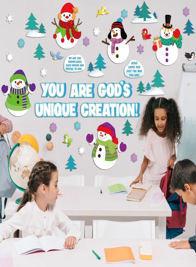 Qilery Winter Christian Bulletin Board Decorations Set Snowman Religious Bulletin Board Cutouts Christmas You are God's Unique Classroom Decor Snowflake Paper Cutouts for Home Wall School - Image 5