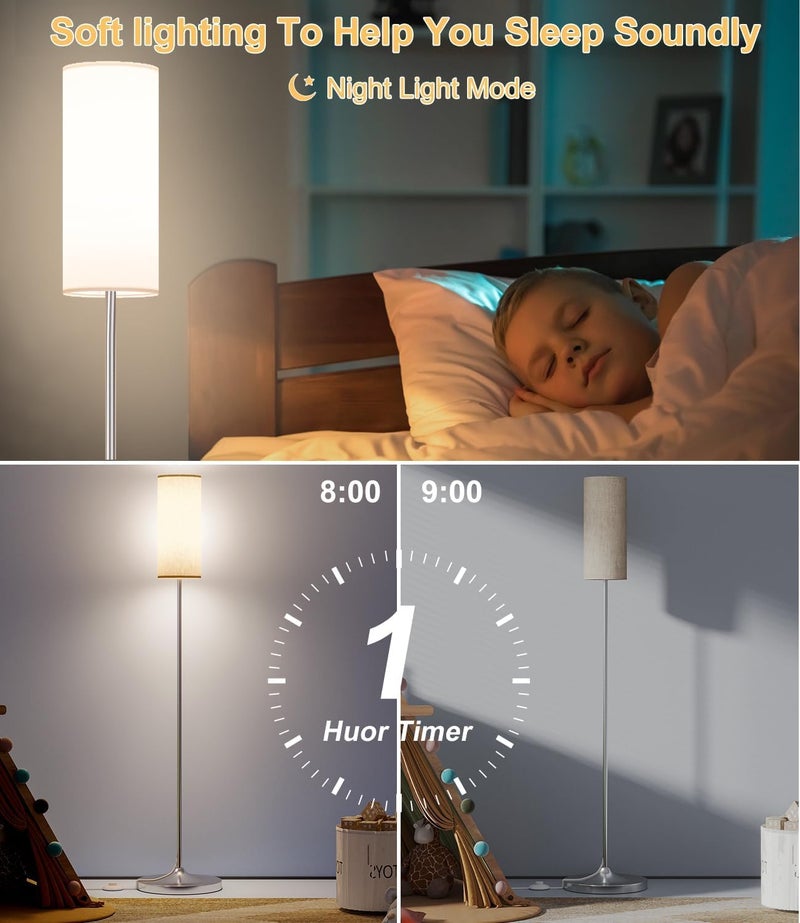 luckystyle LED Floor Lamp for Living Room, Dimmable Standing Lamps with Foot Switch,Remote Custom Color Temperature Silver Pole Lamp with Lampshade,12W Led Bulb Tall Lamps for Bedroom Office Kid Room - Image 5