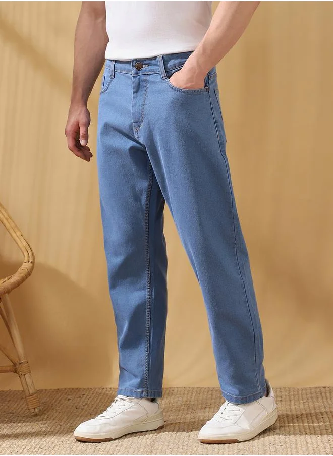 Dennis Lingo Relaxed Fit Solid Indigo 78% cotton 20% Poly 2% spandex Mid Rise Waist Full Length Woven Weave Jean for Men with Button/Zip Closure -a timeless essential for modern wardrobes.