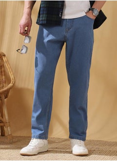 Dennis Lingo Relaxed Fit Solid Indigo 78% cotton 20% Poly 2% spandex Mid Rise Waist Full Length Woven Weave Jean for Men with Button/Zip Closure -a timeless essential for modern wardrobes.  - Image 3