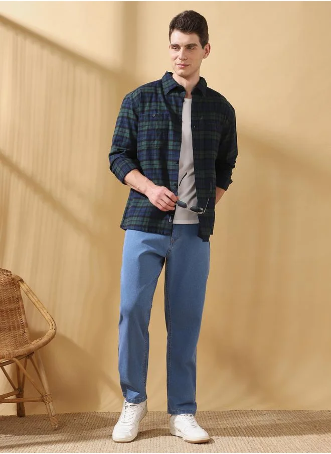 Dennis Lingo Relaxed Fit Solid Indigo 78% cotton 20% Poly 2% spandex Mid Rise Waist Full Length Woven Weave Jean for Men with Button/Zip Closure -a timeless essential for modern wardrobes.