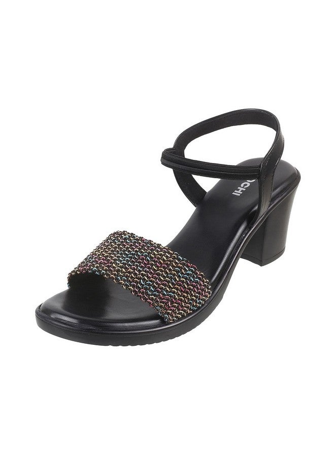 موتشي صندل Mochi نسائي أسود من الجلد الصناعي بكعب عريض، مقاس المملكة المتحدة/6 الاتحاد الأوروبي/39 (33-435) - Image 1