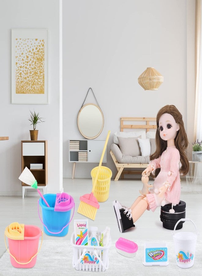 MIKIMIQI 22 Pcs Miniature Dollhouse Cleaning Supplies Mini Bucket Mop Dust Pan Brush Broom Mini Housework Cute Cleaning Supplies Tools Miniature Furniture Dollhouse Decoration Accessories - Image 3