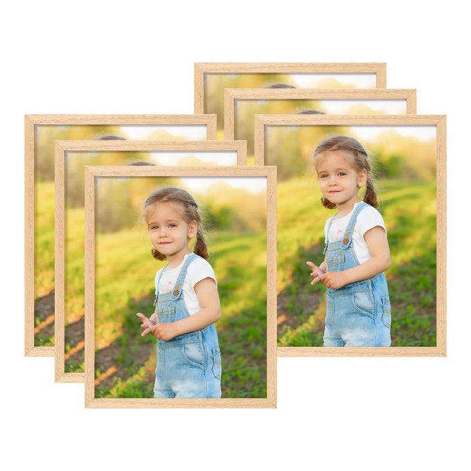 8X10 OAK NATURAL WOOD PHOTO FRAME6 PACK PICTURE FRAMES REAL GLASS FRONT WALL HANGING GALLERY FOR WALL AND TABLETOP DISPLAYSET OF 6