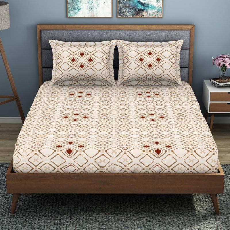Welspun Plycotton King Double Flat Bedsheet Soft Feel Wrinkle Resistance 200 ThreadCount Beige Bed Sheet with 2 Pillow Covers Size 274 Cm X 274 Cm 43Cm X 68Cm - Image 1