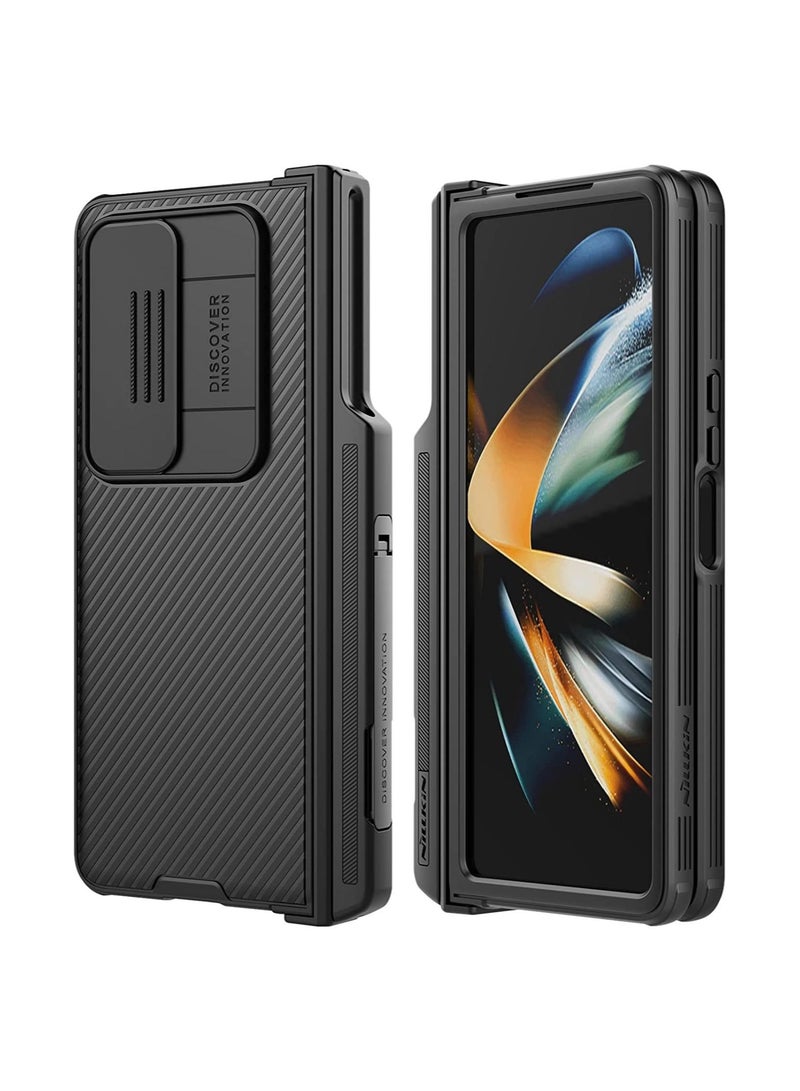 كابتن تيك Samsung Galaxy Z Fold 4 Case, with S Pen Holder & Slide Camera Cover, Hinge Protection and Hidden Magnetic Kickstand, Black - Image 1