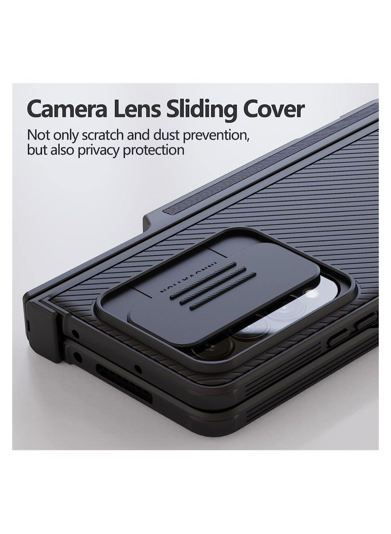 كابتن تيك Samsung Galaxy Z Fold 4 Case, with S Pen Holder & Slide Camera Cover, Hinge Protection and Hidden Magnetic Kickstand, Black - Image 2